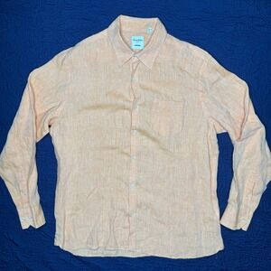 Baird McNutt Linen Murano Mens Peach/Orange Long Sleeve Button Down Shirt Size L
